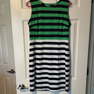 New York & Company Green and Black Striped Midi Dress